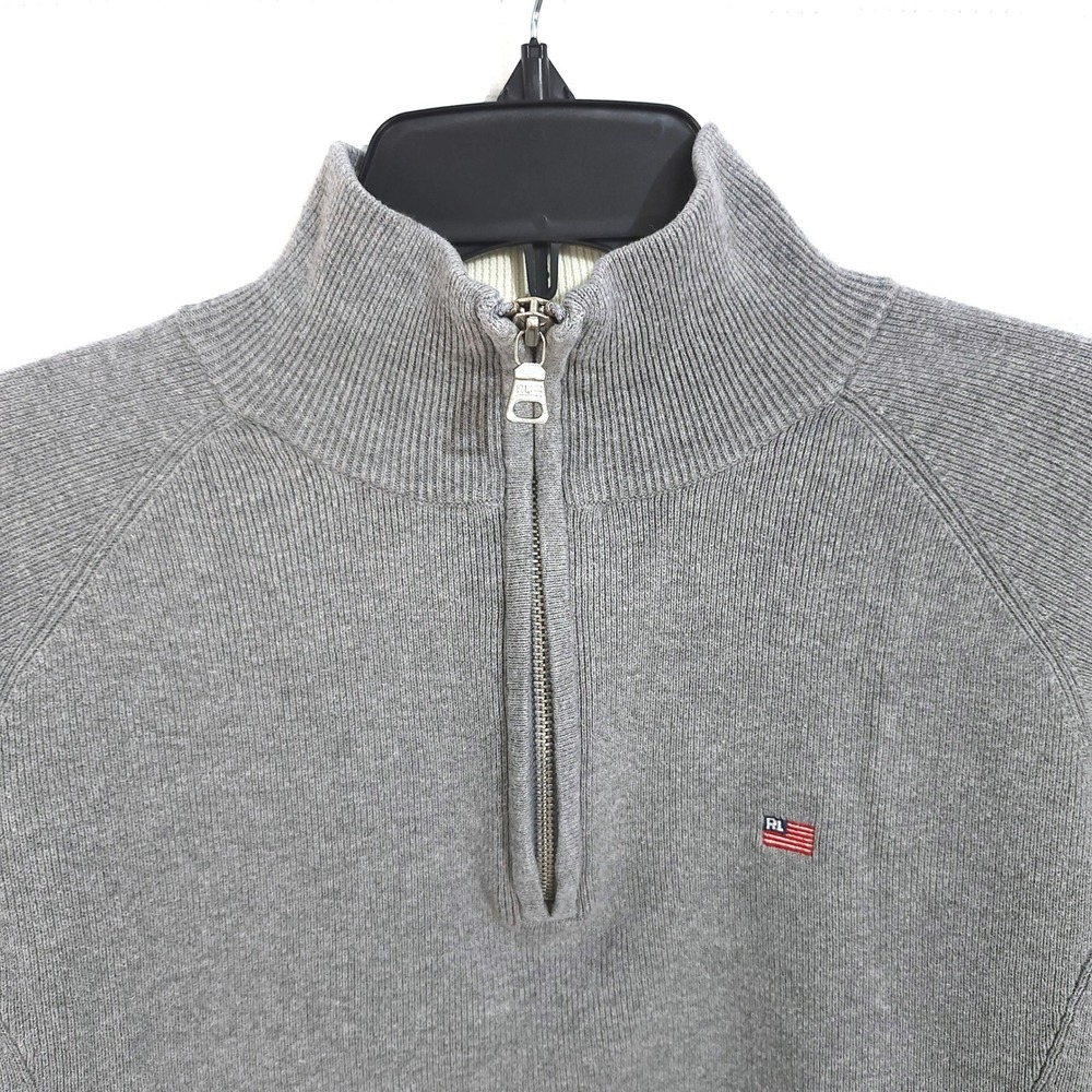 Vintage Polo Jeans Ralph Lauren Ribbed Quarter Zip Sweater Womens Large Gray - Picture 2 of 8